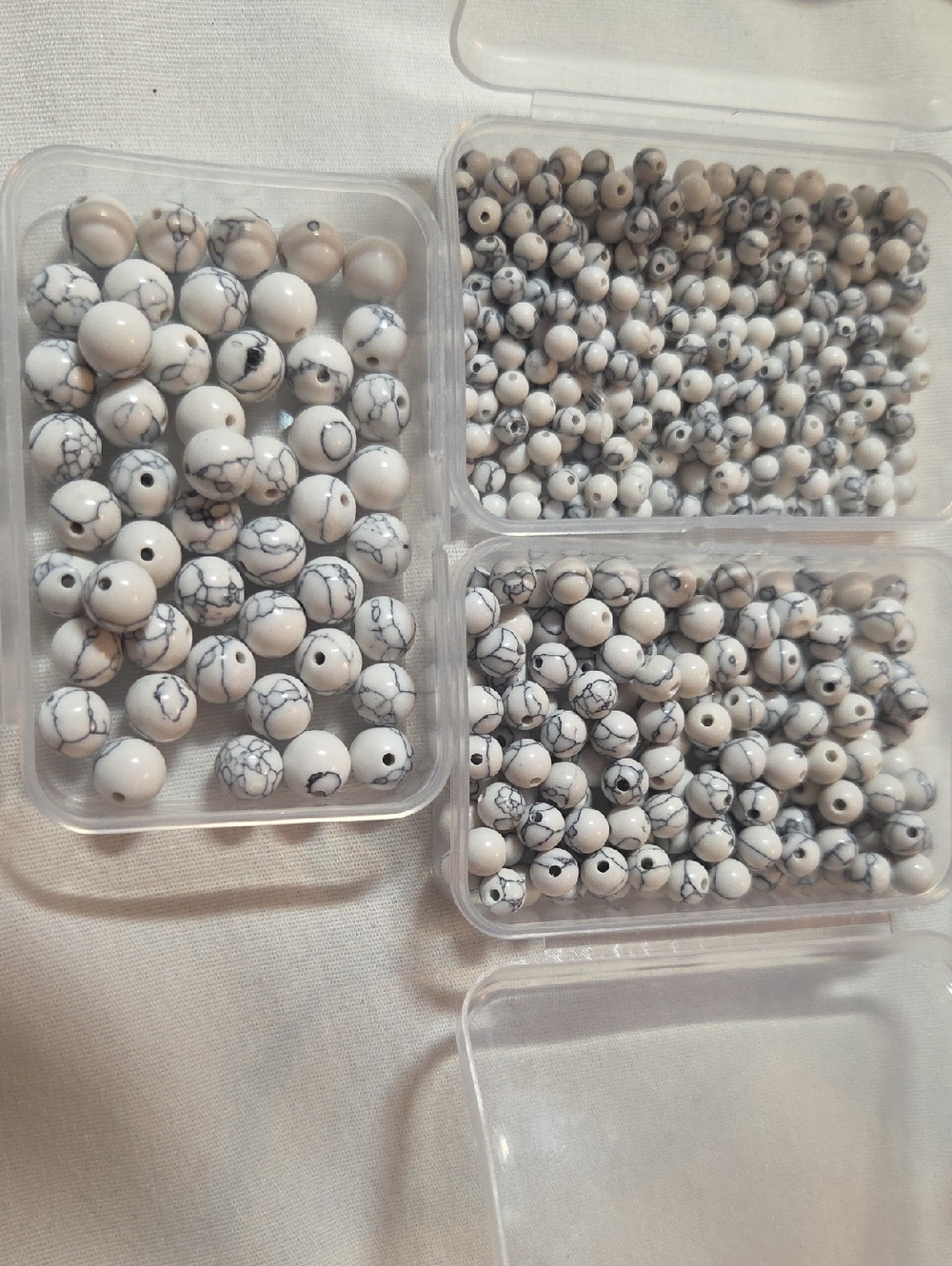 White Howlite-Style Round Beads - Marbled Jewelry Beads  3 boxes 4,6,8mm